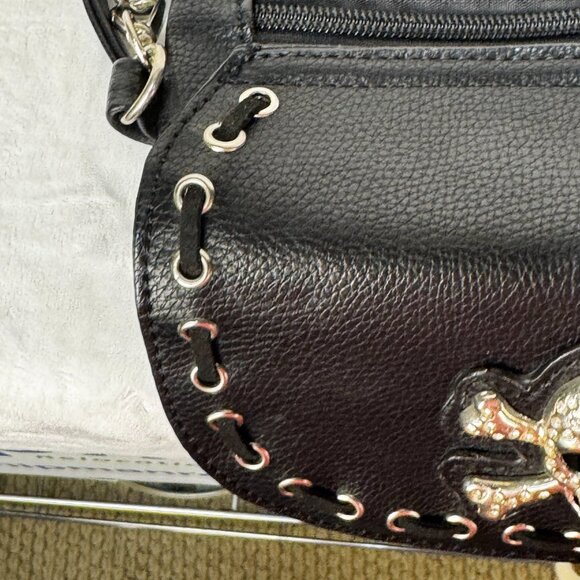 Rhinestone Skull Crossbody Purse Black Faux Leather Studded Goth Punk Biker - Picture 6 of 16